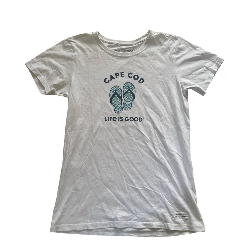 Llife is Good Women's Size S Crusher Tee Cape Code White‎ Round Neck 100% Cotton